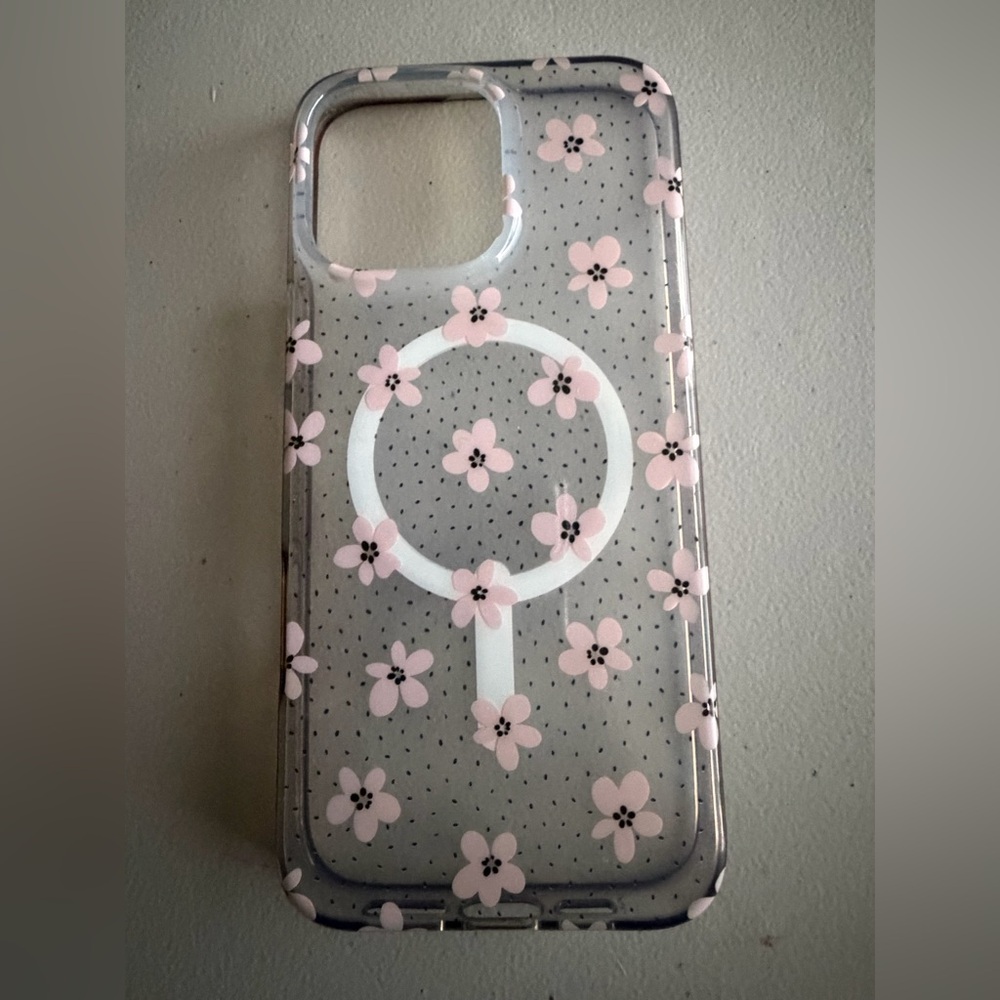 13 Pro Max Clear Pink Floral MagSafe-Compatible Phone Case